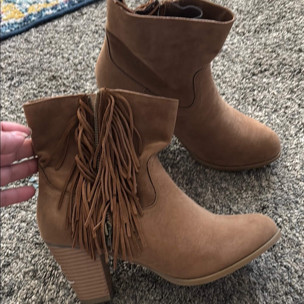 Fringe Tan Ankle Boots